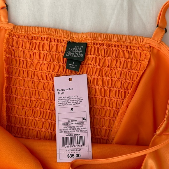 NWT Wild Fable Women's Ruched Side Bodycon Satin Dress in Neon Orange Size S - Picture 7 of 9